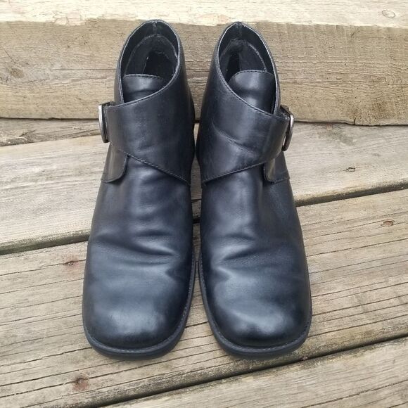 Vintage 90s y2k Bratz Square Toe Chunky Heel Black Leather Ankle Boots Booties 9 - Picture 4 of 9